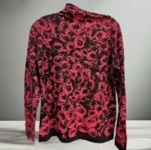 Per Se by Carlicle Red Roses  Print Knit  Sweater Size L